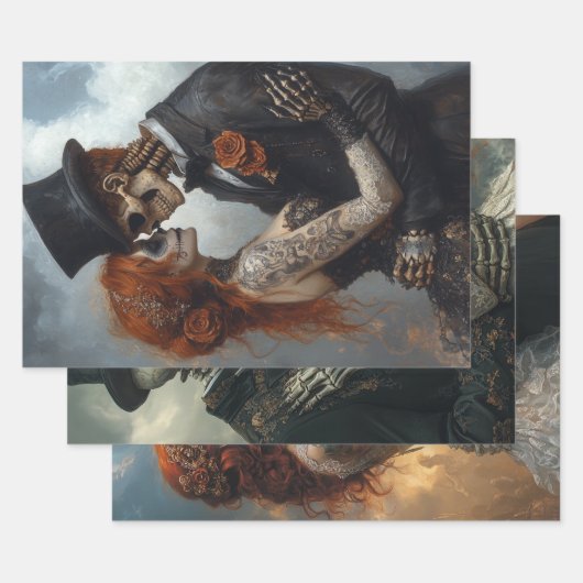 ゴシック様式のスケルトン、プロポーザル結婚、ハネムーン ラッピングペーパーシート (セット)