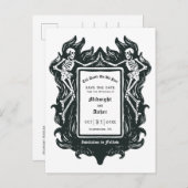 ゴシック様式のスケルトンTil Death Do Us Part Save the Date 案内ポストカード (正面/裏面)