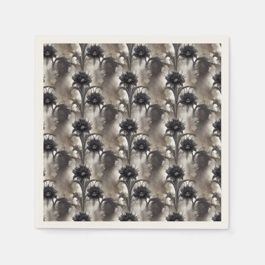 ゴシック様式のスタイル黒花 スタンダードカクテルナプキン (正面)