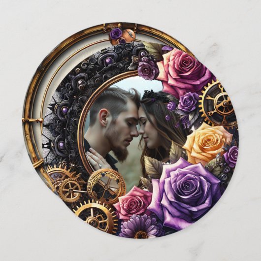 ゴシック様式のスチームパンク結婚式の日付を保存 セーブザデート (正面/裏面)