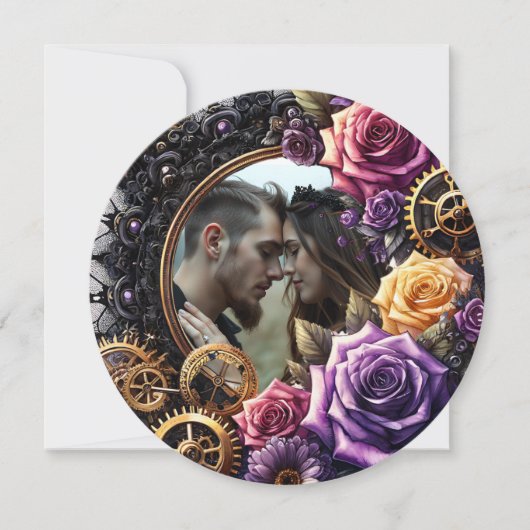 ゴシック様式のスチームパンク結婚式の日付を保存 セーブザデート (正面)