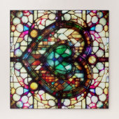 ゴシック様式のステンドグラスハート ジグソーパズル (横)