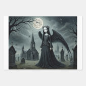 ゴシック様式のダークエンジェル、月明かりの下の墓地 ラッピングペーパーシート (正面2)