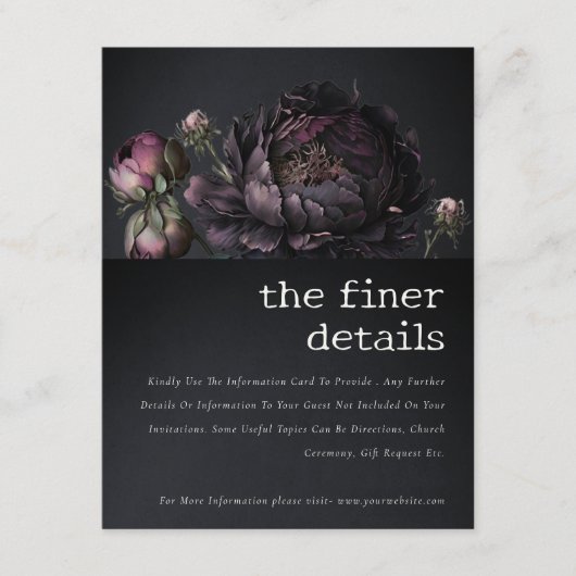 ゴシック様式のダークパープルブラック牡丹結婚の詳細 エンクロージャーカード (正面)