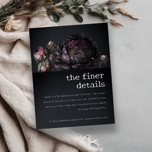ゴシック様式のダークパープルブラック牡丹結婚の詳細 エンクロージャーカード