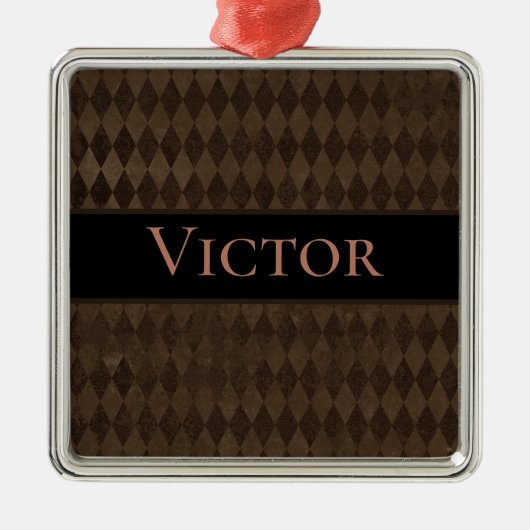 ゴシック様式のダークブラウンパーソナライズされたハーレキン メタルオーナメント (正面)