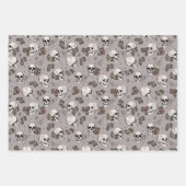 ゴシック様式のトープ灰色のスカルとストライプハロウィーン ラッピングペーパーシート (正面3)