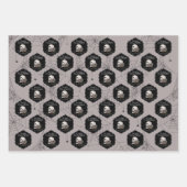 ゴシック様式のトープ灰色のスカルとストライプハロウィーン ラッピングペーパーシート (正面)