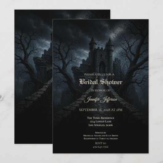 ゴシック様式のハロウィン・ウェディングシャワー招待状 招待状 (正面/裏面)