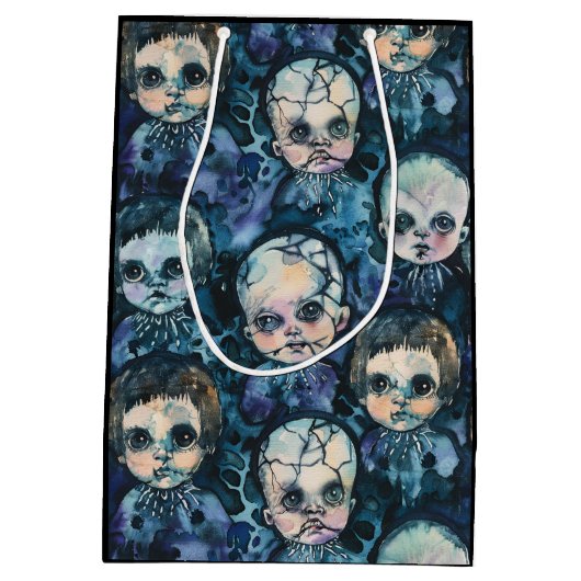 ゴシック様式のハロウィーンの不気味な人形のシ不気味ーズン ミディアムペーパーバッグ (裏面)