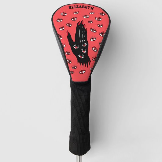 ゴシック様式のハロウィーンアート – 黒い手不気味の目 ゴルフヘッドカバー (正面)