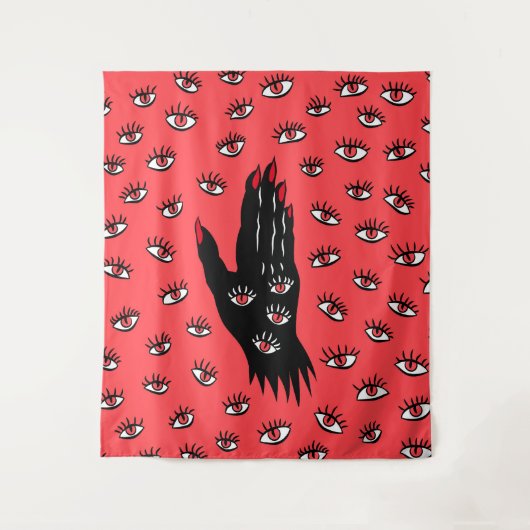 ゴシック様式のハロウィーンアート – 黒い手不気味の目 タペストリー (正面)