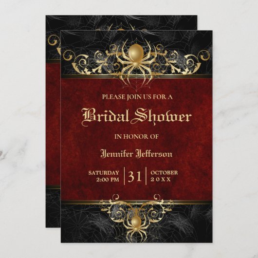 ゴシック様式のハロウィーンブライダルシャワーの招待状 招待状 (正面/裏面)