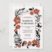 ゴシック様式のハロウィーンブラックとブルゴーニュ結婚ーズ 招待状 (正面)