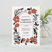 ゴシック様式のハロウィーンブラックとブルゴーニュ結婚ーズ 招待状 (スタンド正面)