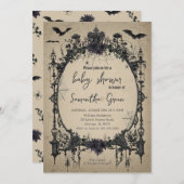 ゴシック様式のハロウィーンベイビーシャワー 招待状 (正面/裏面)