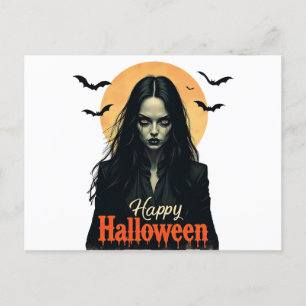 ゴシック様式のハロウィーン魔女 インビテーションポストカード