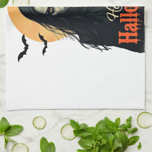 ゴシック様式のハロウィーン魔女 キッチンタオル (折り畳み)