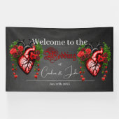 ゴシック様式のハート赤い花 横断幕 (横)