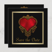 ゴシック様式のハート金ゴールドゴシック様式の結婚式の日付を保存 セーブザデート (正面/裏面)