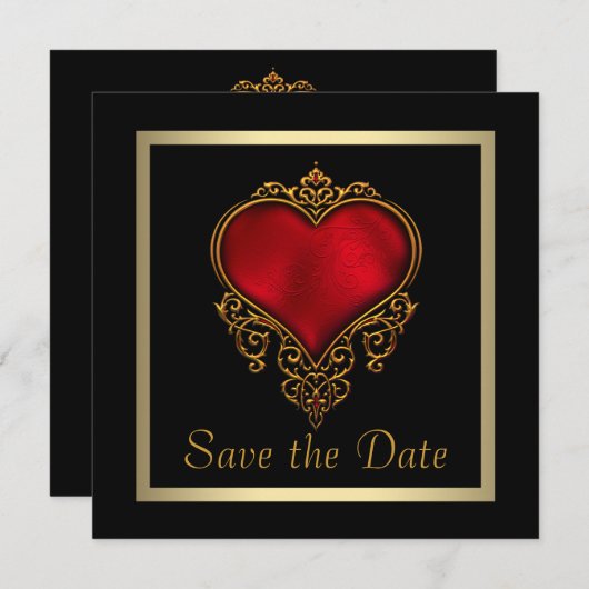 ゴシック様式のハート金ゴールドゴシック様式の結婚式の日付を保存 セーブザデート (正面/裏面)