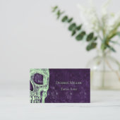 ゴシック様式のハーフスカルパープルグリーンタトゥーアーティスト 名刺 (スタンド正面)