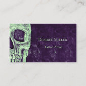 ゴシック様式のハーフスカルパープルグリーンタトゥーアーティスト 名刺 (正面)