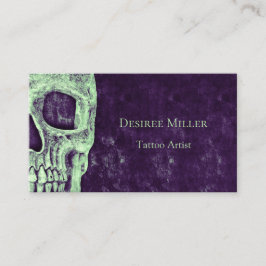 ゴシック様式のハーフスカルパープルグリーンタトゥーアーティスト 名刺