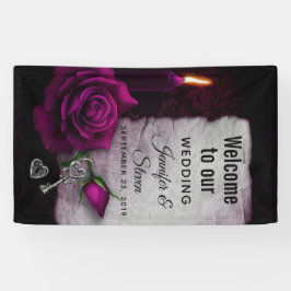 ゴシック様式のバラ、ロウソク、羊皮紙、ロケ結婚ット 横断幕