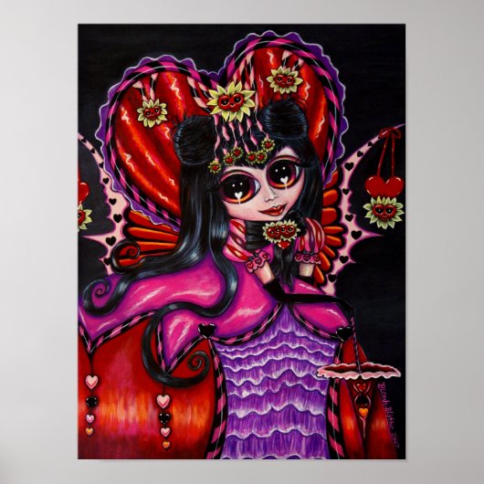 ゴシック様式のバレンタインの妖精パラソルハート花 ポスター (正面)