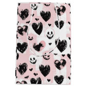 ゴシック様式のバレンタインブラック&ピンクハート ミディアムペーパーバッグ (裏面)