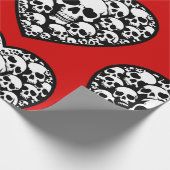 ゴシック様式のバレンタイン黒ハートスカル ラッピングペーパー (角)