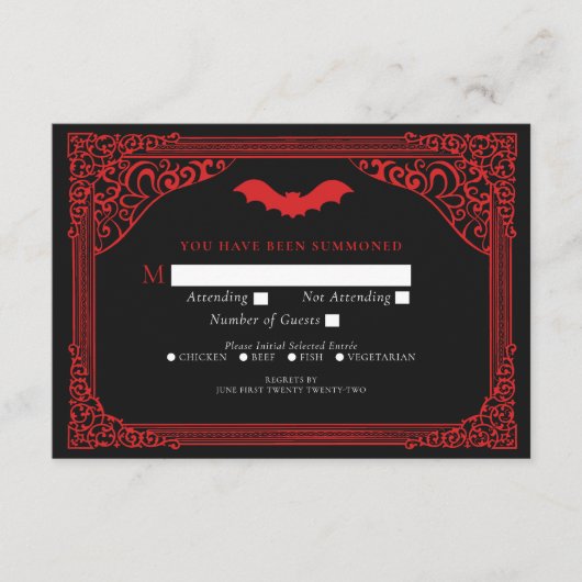 ゴシック様式のバンパイア大聖堂ウェディングRSVP エンクロージャーカード (正面)
