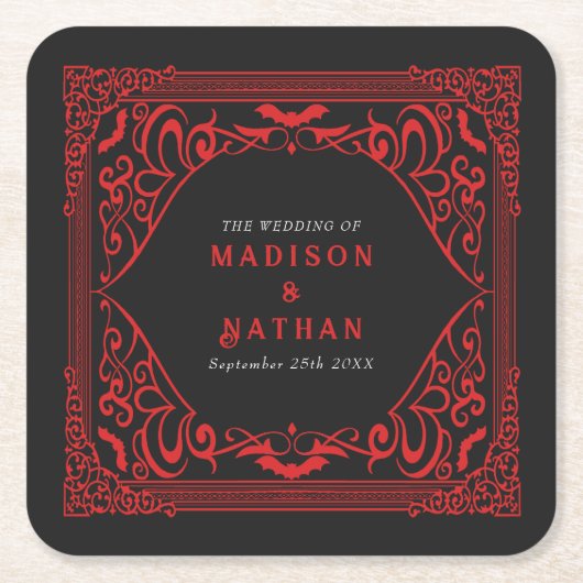 ゴシック様式のバンパイア結婚大聖堂 スクエアペーパーコースター (正面)