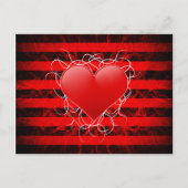 ゴシック様式のパンクエモ赤いハートと黒ストライプ ポストカード (正面)
