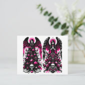 ゴシック様式のピンクとブラックエンジェルクリスマスツリー ポストカード (スタンド正面)