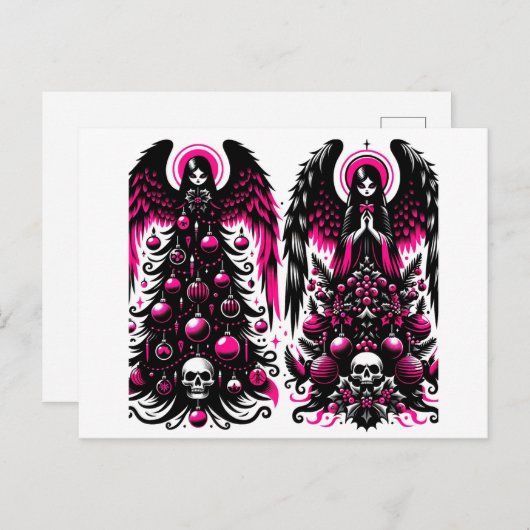 ゴシック様式のピンクとブラックエンジェルクリスマスツリー ポストカード (正面/裏面)