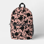 ゴシック様式のピンクと黒の墓地バラ プリントバックパック (正面)
