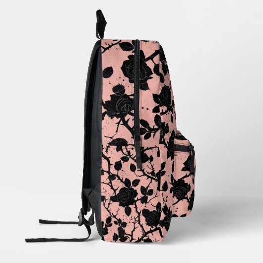 ゴシック様式のピンクと黒の墓地バラ プリントバックパック (左)