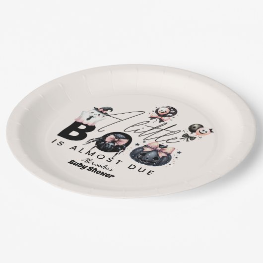 ゴシック様式のピンク色のハロウィーンの赤ちゃんシャワー ペーパープレート (アングル)