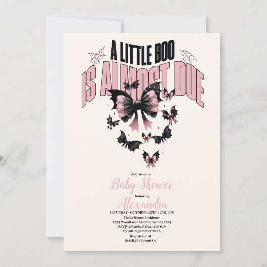ゴシック様式のピンク色のハロウィーンの赤ちゃんシャワー 招待状 (正面)