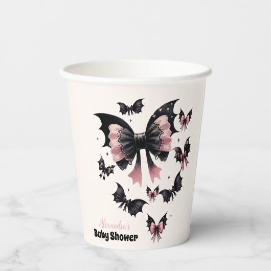 ゴシック様式のピンク色のハロウィーンの赤ちゃんシャワー 紙コップ (裏面)