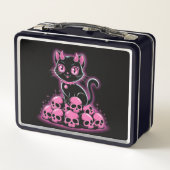 ゴシック様式のピンク色の悪魔の猫 メタルランチボックス (裏面)