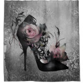 ゴシック様式のファッションスティレットのヒールとモーヴピンクのバラ シャワーカーテン (正面)