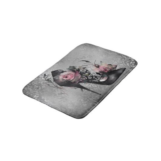 ゴシック様式のファッションスティレットのヒールとモーヴピンクのバラ バスマット