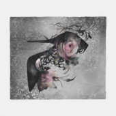 ゴシック様式のファッションスティレットのヒールとモーヴピンクのバラ フリースブランケット (正面(横))