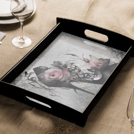 ゴシック様式のファッションスティレットのヒールとモーヴピンクのバラ 薄葉紙