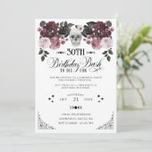 ゴシック様式のフローラスカルで30歳の誕生日を迎える 招待状 (スタンド正面)