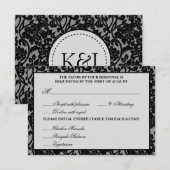 ゴシック様式のフローリッシュブラック&グレー対応カード 出欠カード (正面/裏面)