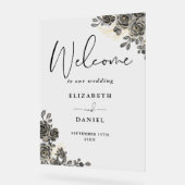 ゴシック様式のブラックと金ゴールド結婚フローラの歓迎 アクリルサイン (傾斜)